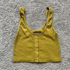 Free People Mustard Ribbed Snap-Front Tank Top